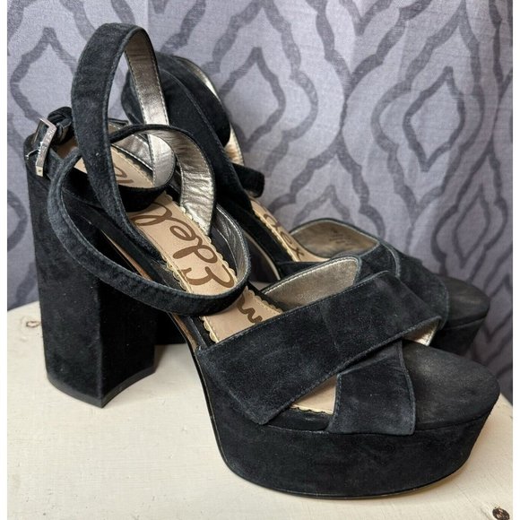Sam Edelman Mara Velvet Platform Sandal Size 8 Heel Suede - Picture 2 of 11